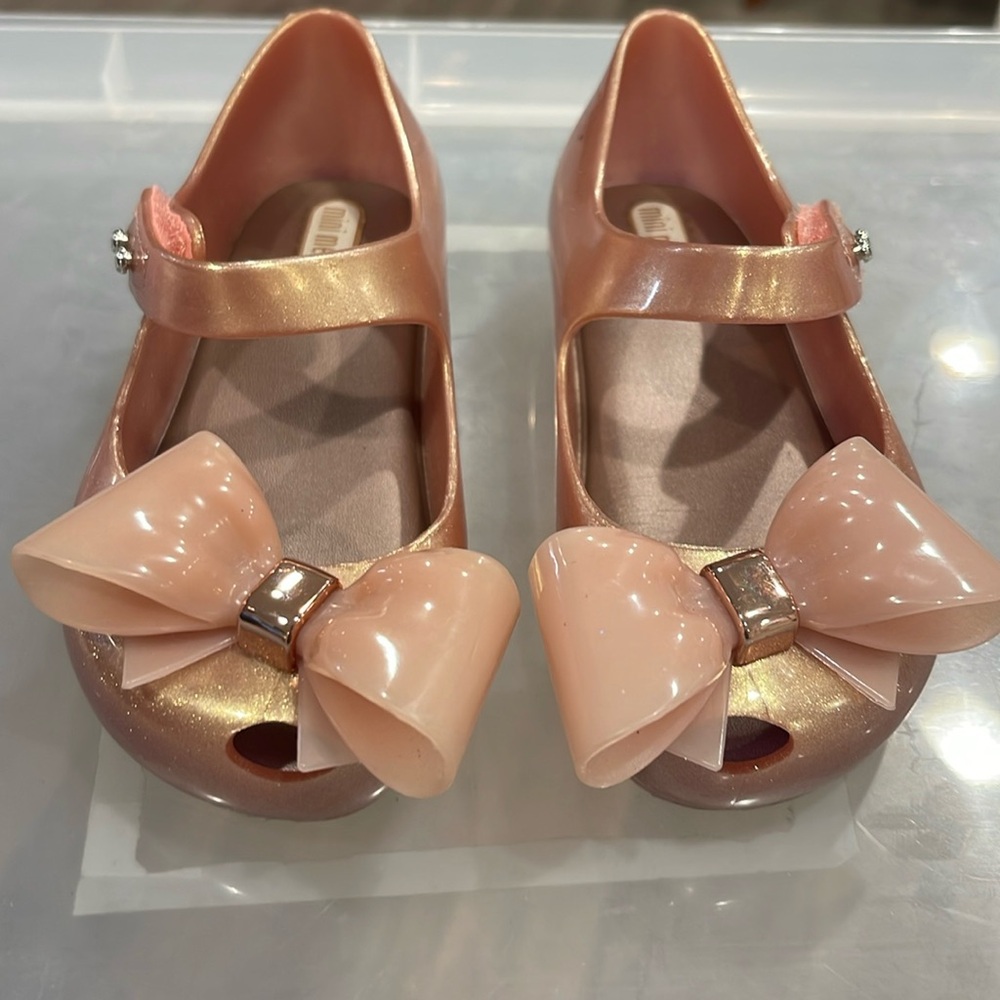 Mini Melissa Girls Pink Shimmer Mini Ultragirl Bow Mary Jane Flat Toddler Size 8